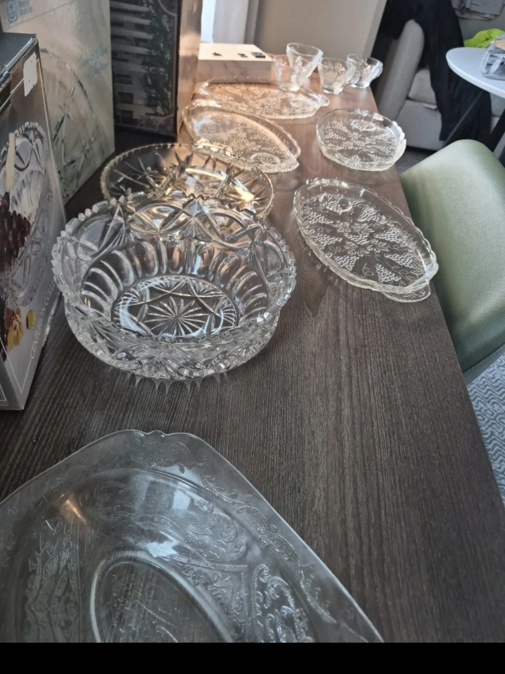 Vintage Clear Glass Serving Plates and Dishes - Etched Patterns